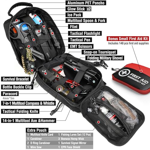 Survival First Aid Kit, 190 Pcs Survival Gear and Medical Supplies, Military IFAK EMT Molle Tactical Pouch for Outdoor, Camping, Hiking, Car, Vehicles and More - color: Black
