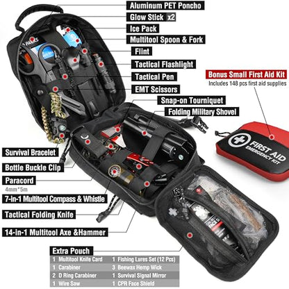 Survival First Aid Kit, 190 Pcs Survival Gear and Medical Supplies, Military IFAK EMT Molle Tactical Pouch for Outdoor, Camping, Hiking, Car, Vehicles and More - color: Black