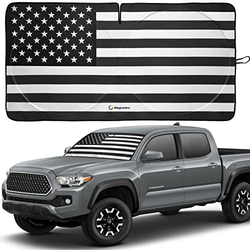 Magnelex American Flag Windshield Sun Shade, High-Resolution Car Sun Shield with Mirror, Cut-Out for Automotive Interior Sun and Heat Protection, Folding Car Sunshade - Small, Black & White - color: USA B&W Flag, size: Small