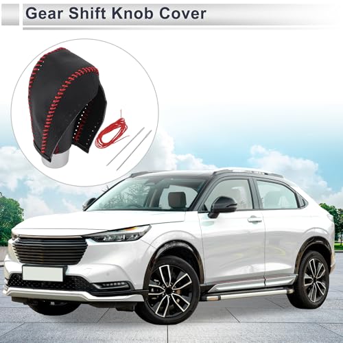Gear Shift Knob Cover for Honda HR-V 2016-2022 Anti-Slip Stick Shifting Handle Protector Faux Leather 1 Pc Pebbled Black Red