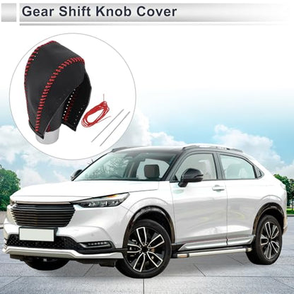 Gear Shift Knob Cover for Honda HR-V 2016-2022 Anti-Slip Stick Shifting Handle Protector Faux Leather 1 Pc Pebbled Black Red