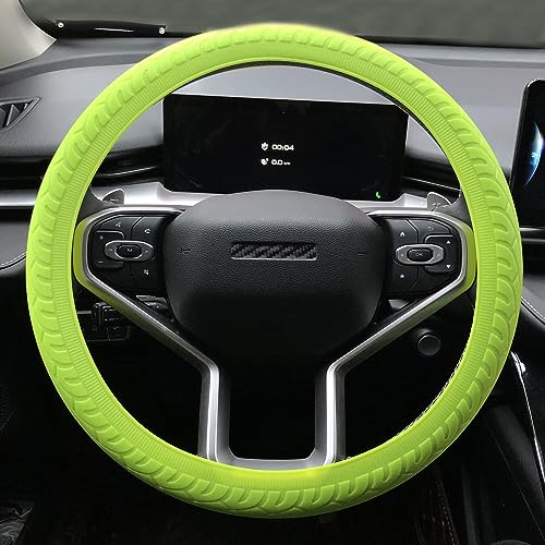Universal Green Steering Wheel Cover：13.5 to 15 Inches Flexible Silicone Anti Slip Steering Wheel Protector Fit for Most Car Models Including Round D Shape or Special Shape - color: green