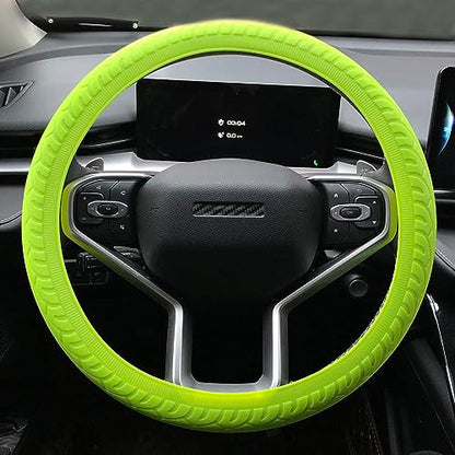 Universal Green Steering Wheel Cover：13.5 to 15 Inches Flexible Silicone Anti Slip Steering Wheel Protector Fit for Most Car Models Including Round D Shape or Special Shape - color: green