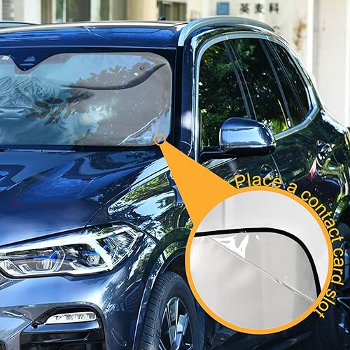 Funny Scottish Highland Cow Windshield Sun Shade - Foldable Car Front Window Sunshades for Most Sedans SUV Truck, Blocks UV Rays and Keeps Your Vehicle Cool - color: Funny Scottish Highland Cow, size: 57 x 31.5 in
