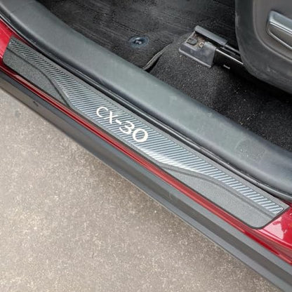 Car Door sill Scuff Protector for Mazda CX-30 CX30 2020-2024 Accessories, Parts Door Sill Cover Scuff Plate Strip Guard Protection（Carbon Fiber Texture）