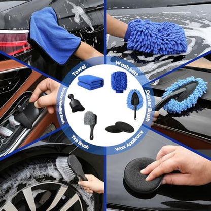 Qydipclin 45Pcs Car Detailing Kit, Car Detailing Brush Set, Car Wash Cleaning Kit, Car Detailing Brushes, Professional Car Care Kit for Interior Exterior Wheels, Blue - size: 45pcs