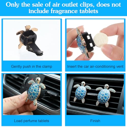 Ouligay 2PCS Cute Sea Turtles Car Air Freshener Vent Clip, Sea Turtles Car Accessories, Blue Turtle Cars Vent Clips Rhinestone, Ocean Theme Interior Decoration for Women Girls