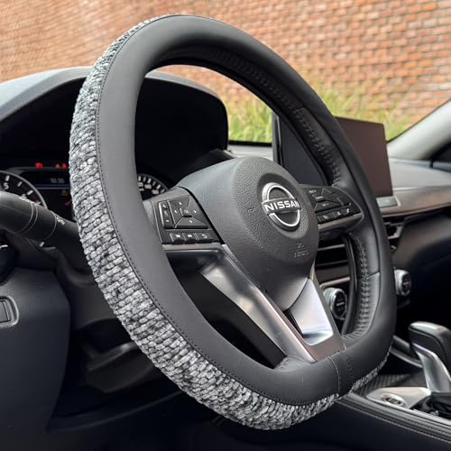 PINCTROT D Shaped Chenille Leather Steering Wheel Cover, Soft Mottled Colors, Sweat-Proof, Non-Slip Grip, All-Season Comfort, Flat Bottom 14.5-15 Inch(Mottled Gray) - color: 1.Gray, size: D Shaped/Flat Bottom[14 1/2''-15'']