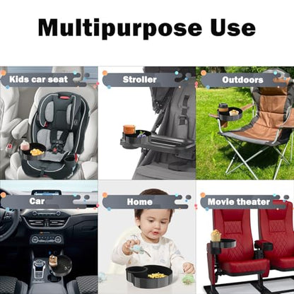 Kids Car Seat Tray, Travel Tray with Cup Holder for Toddler Baby, Kids Car Seat Food Snack Organizer for Road Trip, Stroller snack tray travel must haves - Black - color: Black