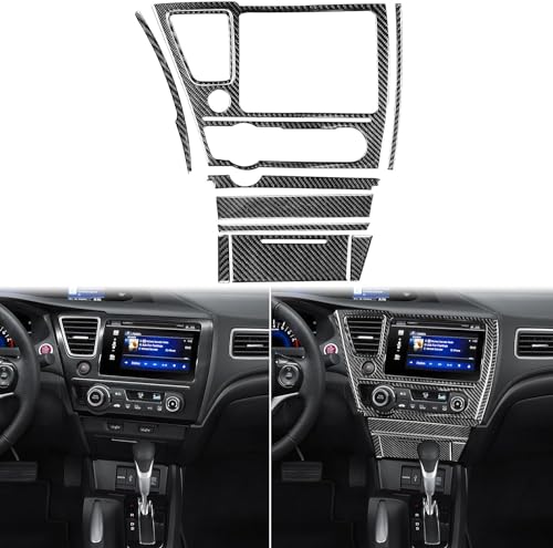 Real Carbon Fiber Center Console Multimedia Navigation Screen AC Vent Control Seat Heated Panel Sticker Compatible with Honda Civic 9 Coupe/Sedan 2013-2015 Interior Trim Accessories Black B- Kit - color: Center Console Multimedia Navigation Screen Ac Vent