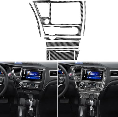 Real Carbon Fiber Center Console Multimedia Navigation Screen AC Vent Control Seat Heated Panel Sticker Compatible with Honda Civic 9 Coupe/Sedan 2013-2015 Interior Trim Accessories Black B- Kit - color: Center Console Multimedia Navigation Screen Ac Vent