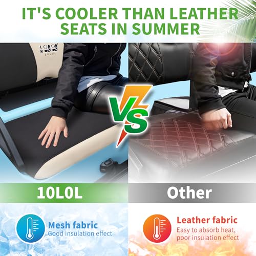 10L0L Golf Cart Seat Covers for Yamaha G29 Drive2 Club Car Precedent Tempo, Breathable Mesh Bench Seat Cover, No Drilling Front Seat Cushion, All-Season Comfort Gray Black - color: Black and Beige