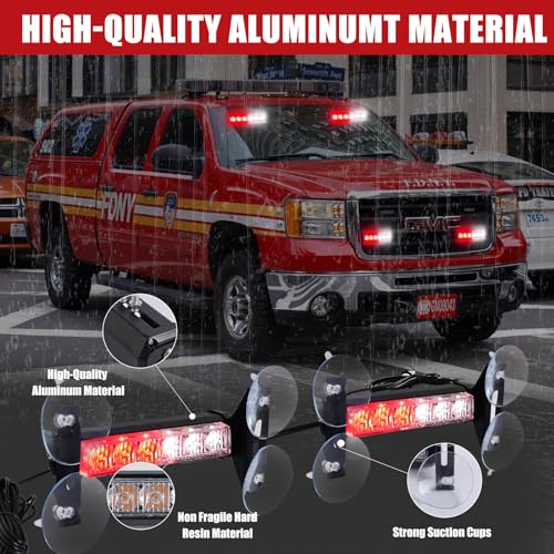 2X 6.1 inch Emergency Strobe Lights Red White 12 LED Hazard Warning Flashing Safety Front/Rear Windshield Deck Split Lights Grille for Volunteer Firefighter Vehicles POV Trucks - color: 12LED Red/White