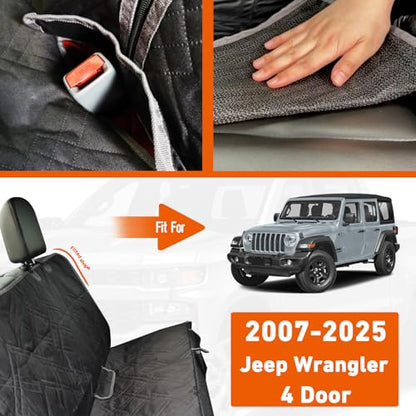 Dog Car Seat Cover Compatible with Jeep Wrangler 4 Door 2007-2025, Waterproof Pet Bench Seat Cover for Back Seat, 600D Heavy Duty Scratch Proof Nonslip Truck Seat Covers for Dogs - size: 2007-2025 Wrangler