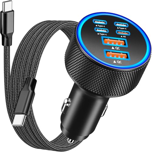 [Apple MFi Certified] iPhone 17 Car Charger, Rombica 6-Port 120W USB-C&USB-A Power Cigarette Lighter PD/QC Multiport Fast Car Charger + Type-C Braided Cord for iPhone 17 Pro/16/15/Galaxy S26/S25/Pixel - color: Soap Black