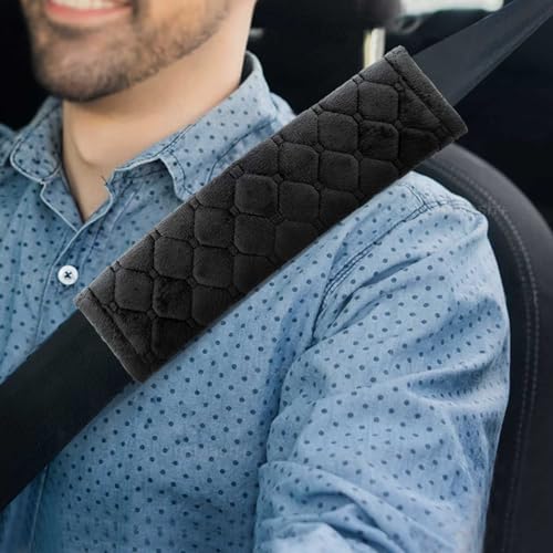 Yumikoo Plush Seat Belt Pads - Set of 2 Cozy & Soft Car Seat Belt Cushions for Comfortable Travel - Perfect for Road Trips and Airplane Rides (Black) - color: black