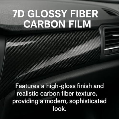 RockRose 7D Super Glossy Black Carbon Fiber Vinyl Wrap, Anti-Wrinkle, Air Release Automotive Bubble Wrap, Self Adhesive Car Vinyl Sticker DIY Decals 1FT x 5FT - color: 7D Black, size: 1FT x 5FT