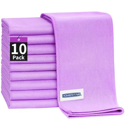 Microfiber Cleaning Cloth - 10 Pack Glasses Cleaning Cloth, 16" x 14" Window Cleaning Rags, Streak Free Lint Free Polishing Cloths Wipes for Eye Glass, Stainless Steel, Windshield, Purple - color: Purple, size: 10 Pk-16" X 14"