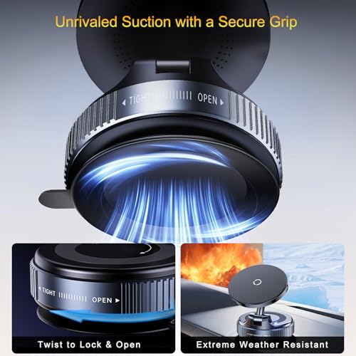2026 Upgraded for Magsafe Car Mount Charger, 15W Fast Wireless Charging Suction Cup Phone Mount, Magnetic Phone Holder for Dashboard/Windshield, Compatible with iPhone 12-17 & All Phones
