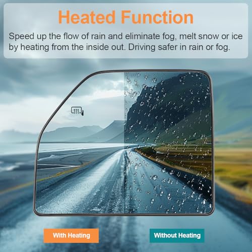 Senzeal Driver Side Heated Upper Mirror Glass Replacement for Ford F150 2015-2020 Ford F250 F350 F450 F550 2017-2022 Tow Mirror FL3Z17K707R (Left Side) - size: Driver Upper Side (Left)