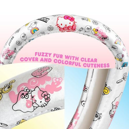 Hello Kitty Steering Wheel Cover, Official Sanrio Car Steering Wheel Cover with Universal Size 14.5-15, Cute White Hello Kitty Car Accessories for Women (Hello Kitty Look at Me) - style: Hello Kitty Look at Me