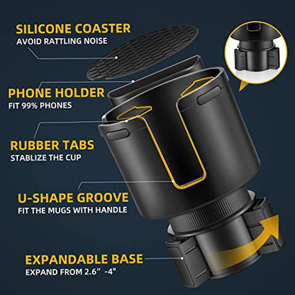 TYKOR Car Cup Holder Expander, Cup Holder Extender Adapter for Car with Adjustable Base, Fits YETI 24/36/46oz, HydroFlask 32/40oz, Large Water Bottles in 2.7"-4.2" (16-46 OZ)