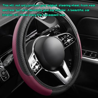 Car Steering Wheel Cover, 15 inch Carbon Fiber Microfiber Leather Elastic Steering Wheel Protector, Breathable Anti-Slip Comfortable Steering Wheel Covers for Most Cars (Wine Red, AD) - color: Wine Red, AD