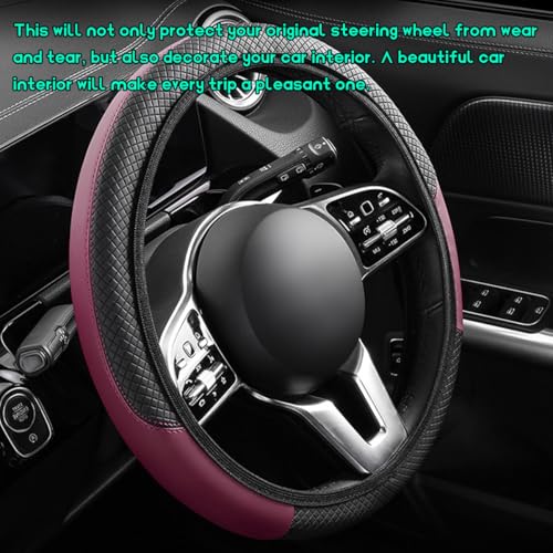 Car Steering Wheel Cover, 15 inch Carbon Fiber Microfiber Leather Elastic Steering Wheel Protector, Breathable Anti-Slip Comfortable Steering Wheel Covers for Most Cars (Wine Red, AD) - color: Wine Red, AD