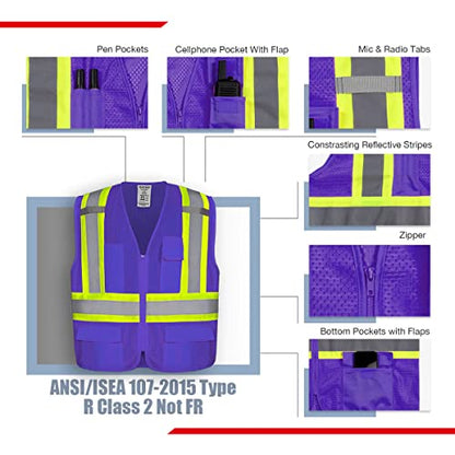 KAYGO Safety Vest with Pockets - High Visibility Reflective Vest ANSI Class 2 Construction Vest - color: Purple, size: Medium