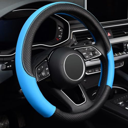 LABBYWAY Steering Wheel Cover, Universal Fit 15 Inch Microfiber Leather Car Wheel Protector, Anti-Slip, Blue - color: black&blue