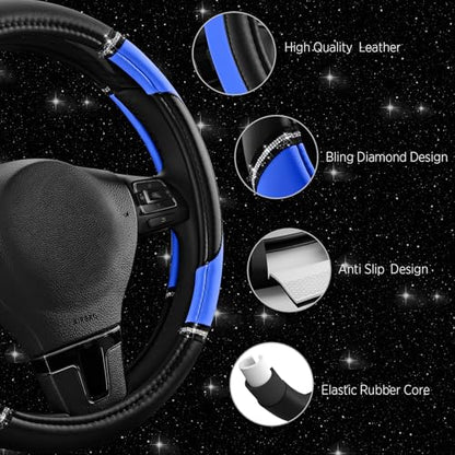Road Comforts Leather Steering Wheel Cover - Made with PVC Leather - Anti-Slip, Universal Fit 14 1/2 inches to 15 inches - Blue - color: Blue