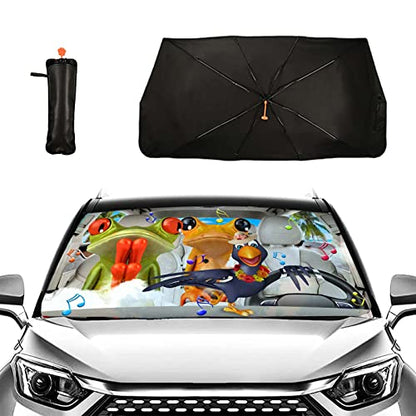 Frog Windshield Sun Shade Umbrella - Foldable UV Block Heat Sunshade for Most Vehicle Car Windshields - color: Frog
