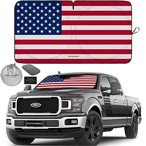 Autoamerics Truck Windshield Sun Shade with Storage Pouch & Anti-Slip Dash Pad - Foldable Original USA Flag Design - Fits Most SUVs & Trucks - Blocks UV Rays, Keeps Vehicle Cool | X-Large (66 x 36 in) - color: USA ORIGINAL FLAG, size: X-LARGE = 66 x 36 in