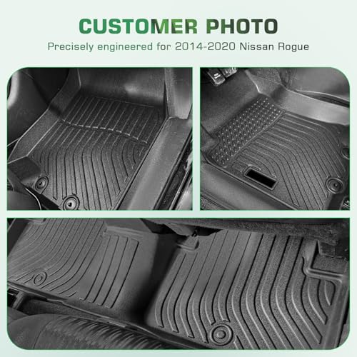 Floor Mats & Cargo Liner for Nissan Rogue 2014-2020(5-Seater Only, Not for Sport/Select/Hybrid), All Weather TPE Custom Fit Floor Liner for Nissan Rogue Anti-Slip Front & 2nd Row & Trunk Mat