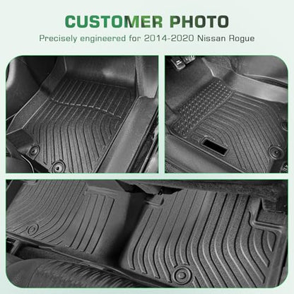 Floor Mats & Cargo Liner for Nissan Rogue 2014-2020(5-Seater Only, Not for Sport/Select/Hybrid), All Weather TPE Custom Fit Floor Liner for Nissan Rogue Anti-Slip Front & 2nd Row & Trunk Mat