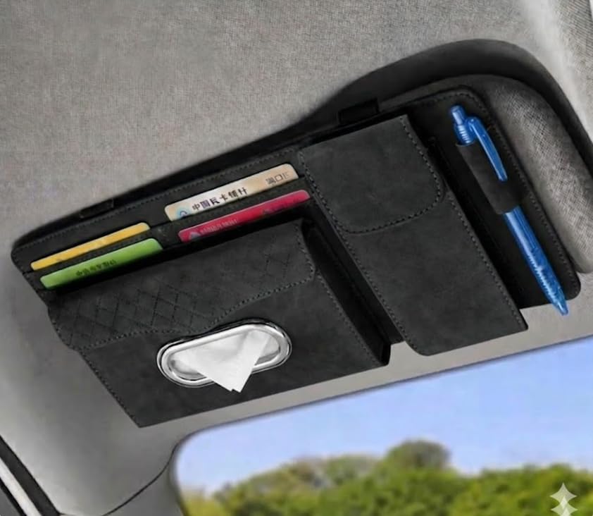 Multifunctional Car Visor Organizer (Suede leather - Black) - color: Suede leather - Black