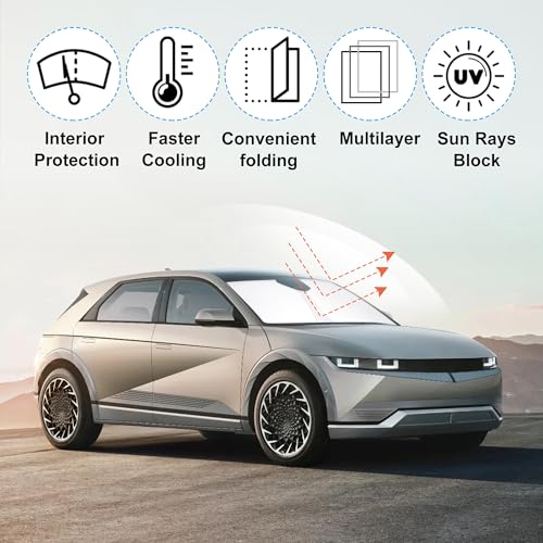 Windshield Sun Shade Custom Fit 2022 2023 2024 2025 2026 Hyundai Ioniq 5 Accessories Foldable Sunshade Sun Blocker Front Window Shades Covers Keep Car Cooler - size: For Hyundai Ioniq 5 2022-2026