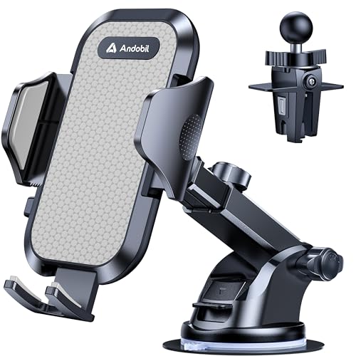 andobil Car Phone Holder Mount (Strong Suction&Bumpy Road Stable) Phone Holders for Your Car, Cell Phone Car Mount for Windshield Dash Vent Truck Cradle Stand for iPhone 17 16 15 14 Pro Max Grey - color: Grey