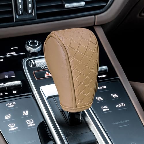Leather Car Gear Shift Knob Cover, Gear Shifter Cover, Upgraded Anti-Slip Design Stick Shift Knob Covers, Soft Breathable Universal Automotive Shift Knobs Decoration for Most Cars (Beige) - color: Beige