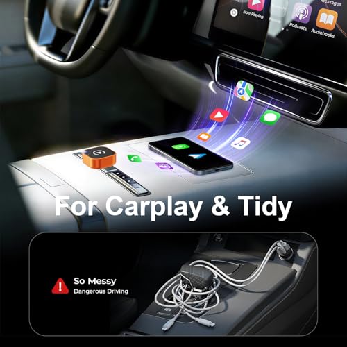 Wireless CarPlay Adapter for Apple iPhone & Android Auto, Mini CarPlay Adapter Convert Wired to Wireless,Plug & Play, Auto-Connect, No Delay, BT 5.4, 2.4G/5G WiFi [2026 Upgraded] - color: Orange