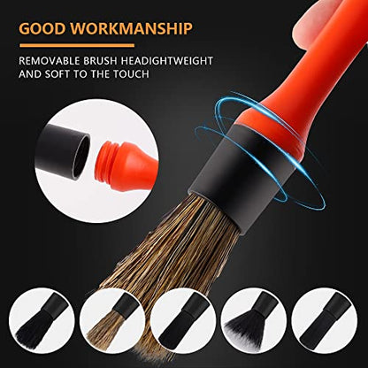 SPTA Car Detailing Brush Set, 5 Pack Soft Mixed Hair Auto Detail Brush Kit No Scratch for Automotive Elegant Surface Interior Exterior Dashboard Emblems Panels Engine Bay Wheels Air Vent Seat Leather - color: Car Detail Brush Set 5