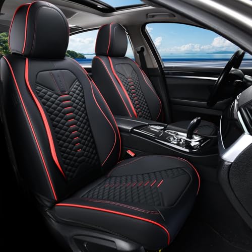 Coverado Car Seat Covers, Front Seat Cover, Waterproof Nappa Leather Seat Covers for Cars, 2 Pack Car Seat Protectors, Driver Seat Cover, Automotive Seat Covers Universal Fit for Most Cars, Black&Red - color: Black&Red, size: Front
