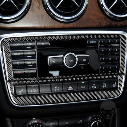 Auto Center Console Radio Warning Light Buttons Control Panel Frame Sticker Cover Compatible With Benz CLA C117 2014-2018 GLA X156 2015-2019 Interior Trim Decal Accessories Real Carbon Fiber Black - B - color: Center Console Radio Warning Light Buttons Co