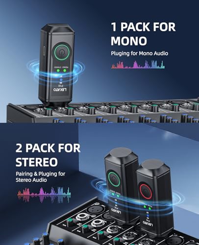 LEKATO XLR Bluetooth Receiver, Wireless BT Adapter, Bluetooth 5.3, 48kHz/24bit, for Mixing Console Desk, Audio Mixers, PA Speakers, DJ Systems, 165ft Range, 15H Battery Life (2 Pack for Stereo)