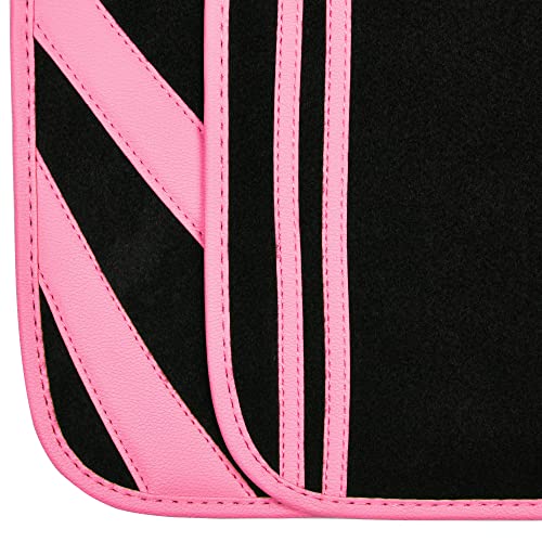 CAR PASS Pink Edge Faux Leather Car Floor Mats Universal Car Carpet Mats with Double Stitch Line Anti-Slip Backing Design, for Cute Girly Women, Fit 95% Automotive,SUVs,Sedan,Vans (Black and Pink) - color: Black and Pink