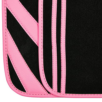 CAR PASS Pink Edge Faux Leather Car Floor Mats Universal Car Carpet Mats with Double Stitch Line Anti-Slip Backing Design, for Cute Girly Women, Fit 95% Automotive,SUVs,Sedan,Vans (Black and Pink) - color: Black and Pink