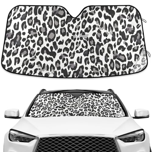 Black White Leopard Windshield Sun Shade Blocks UV Rays Visor Protector Accordion Folding Sun Reflector Auto Sunshade for Car Truck SUV to Keep Your Vehicle Cool - color: C04