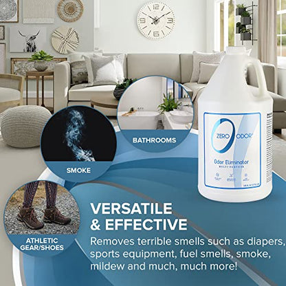 Zero Odor - Multi-Purpose Strong Odor Eliminator for Home, Office, Car, Bathroom, Hotel, Room Deodorizer, and Odor Neutralizer, 128oz Refill - size: 128 Fl Oz (Pack of 1)
