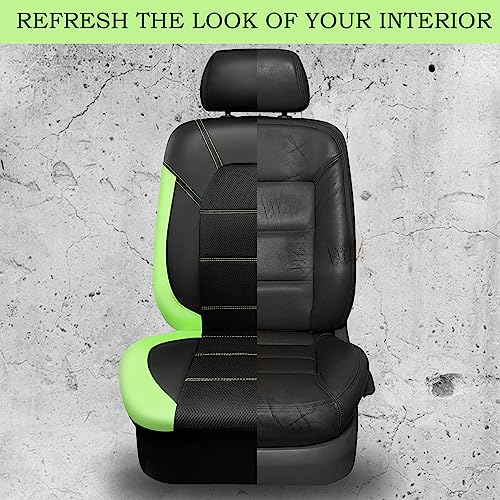 CAR PASS Luminous Green Leather seat Covers Universal Sport car seat Cover, 5mm Composite Sponge Inside, Airbag Compatible fits Most Cars, SUVs,Trucks,Vans (Full Set,Black with Green) - color: Black Green, size: Full Set