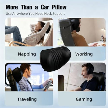 Car Neck Pillow 2-Pack - Premium Memory Foam Headrest with Soft Nappa Leather Feel, Ergonomic Support for Long Drives, Fits Most Vehicles (2, Black) - color: Black